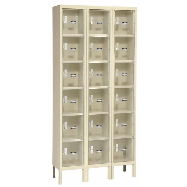 Global Industrial 6-Tier 18 Door Clear View Locker, 12W x 18D x 12H, Tan, Unassembled B2311327